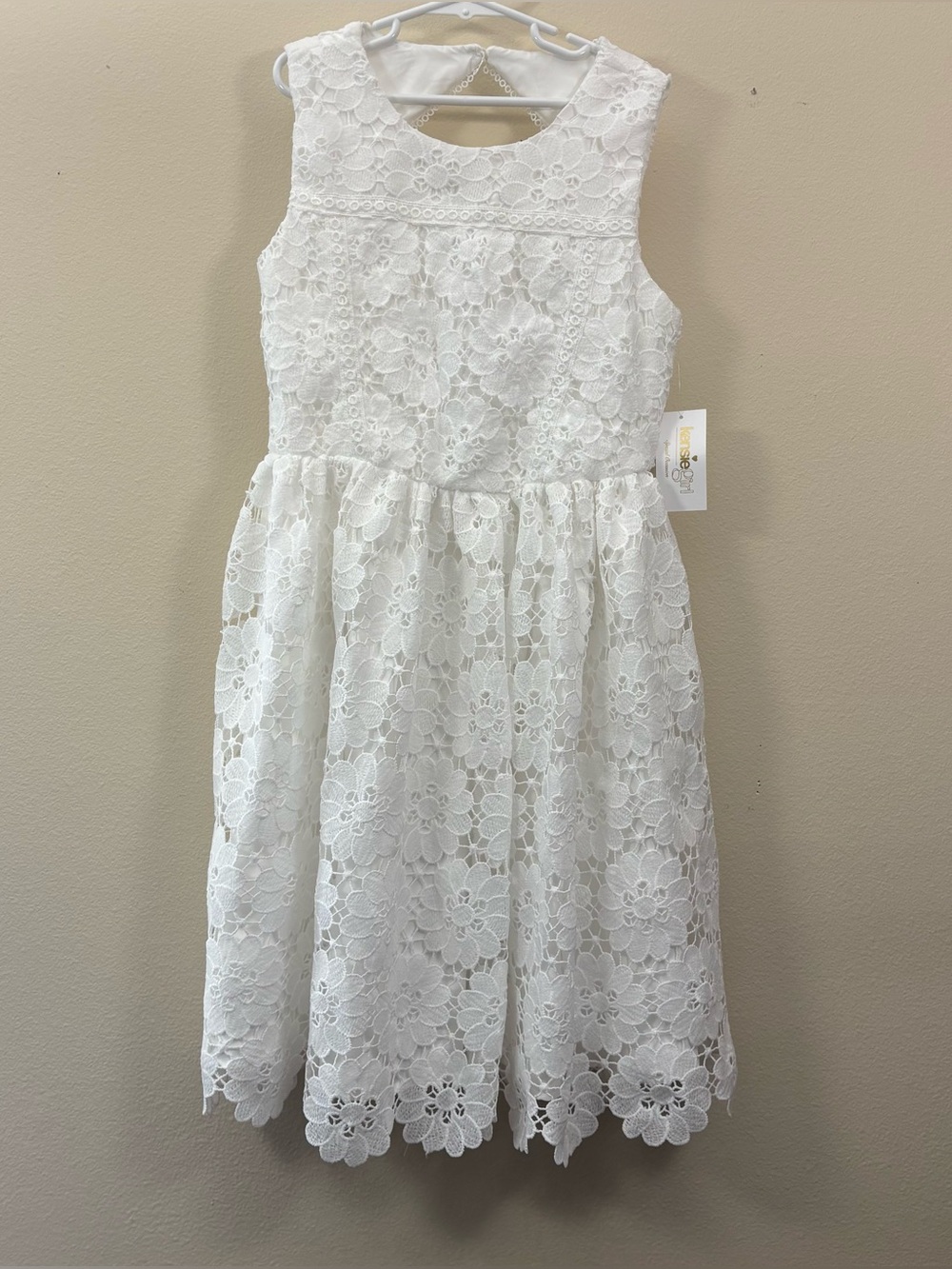white sleeveless floral lace dress Kensie Girl size 14 flower girl wedding NWT